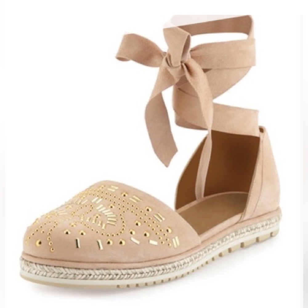 Stuart Weitzman Couscous D’orsay Flat Espadrille Bisque/Nude Suede Shoes M 7.5